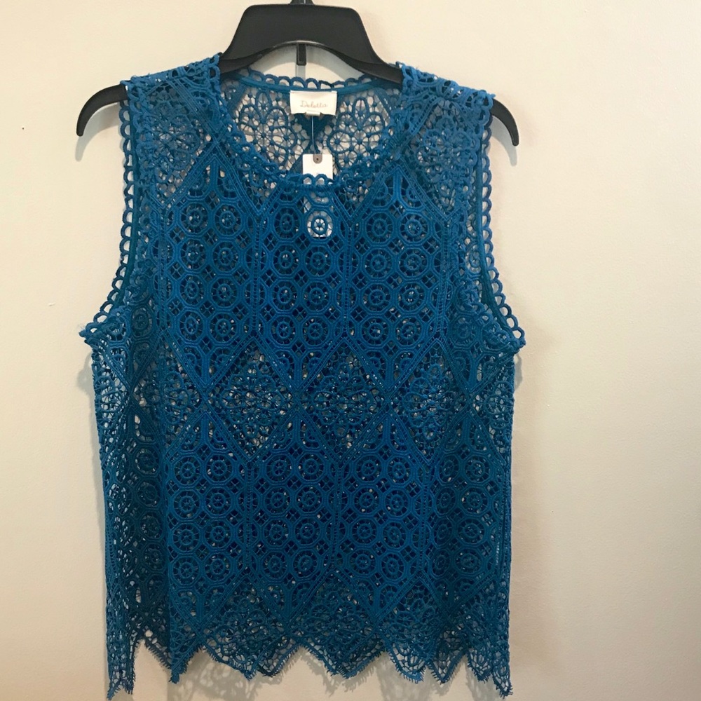 🎀NWT🎀 Deletta Anthropologie Blue Eyelet Tank - Picture 2 of 7